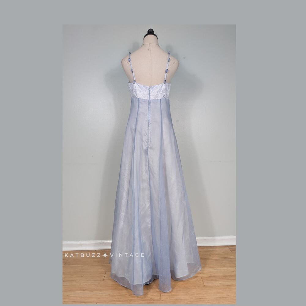 Vintage Prom Dress Maxi Gown S Blue White Fairy Princess Babydoll Regency 90s - Picture 3 of 13